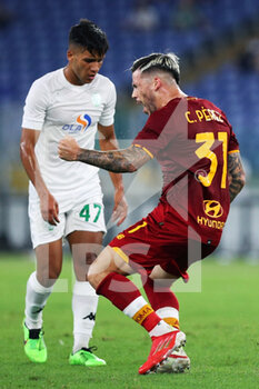 2021-08-14 - Carles Perez of Roma celebrates after scoring 4-0 goal during the Pre-Season Friendly football match between AS Roma and Raja Casablanca on August 14, 2021 at Stadio Olimpico in Rome, Italy - Photo Federico Proietti / DPPI - AS ROMA VS RAJA CASABLANCA - FRIENDLY MATCH - SOCCER
