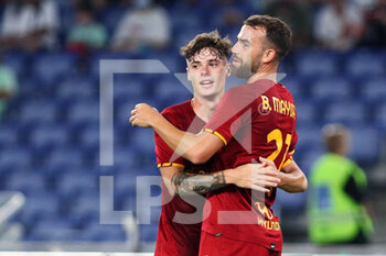 2021-08-14 - Borja Mayoral of Roma (R) celebrates with Nicola Zalewski (L) after scoring 5-0 goal during the Pre-Season Friendly football match between AS Roma and Raja Casablanca on August 14, 2021 at Stadio Olimpico in Rome, Italy - Photo Federico Proietti / DPPI - AS ROMA VS RAJA CASABLANCA - FRIENDLY MATCH - SOCCER