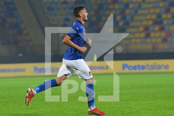 2021-11-16 - FROSINONE, ITALY - November 16 : Simone Canestrelli (5) of Italy  celebrates after scoring third goal   during  Friendly Match  soccer match between  Italy and Romania  at Benito Stirpe on November 16,2021 in Frosinone Italy - UNDER 21 TEST MATCH 2021 - ITALY VS ROMANIA - FRIENDLY MATCH - SOCCER