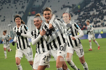 2021-12-16 - Cristiana Girelli (Juventus Women) and Arianna Caruso (Juventus Women) celebrates the goal of 3-0 -  JUVENTUS VS SERVETTE - UEFA CHAMPIONS LEAGUE WOMEN - SOCCER