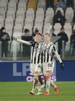 2021-12-16 - Cristiana Girelli (Juventus Women) and Martina Rosucci (Juventus Women) celebrates the victory of the match -  JUVENTUS VS SERVETTE - UEFA CHAMPIONS LEAGUE WOMEN - SOCCER