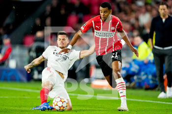 2021-08-24 - Julian Weigl of Benfica and Cody Gakpo of PSV during the UEFA Champions League, Play-Offs Leg Two football match between PSV and Benfica on August 24, 2021 at Philips Stadion in Eindhoven, Netherlands - Photo Geert van Erven / Orange Pictures / DPPI - PLAY-OFFS LEG TWO PSV VS BENFICA - UEFA CHAMPIONS LEAGUE - SOCCER