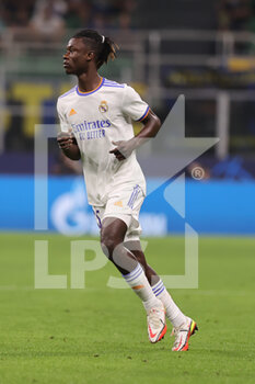 2021-09-15 - Eduardo Camavinga of Real Madrid CF in action during the UEFA Champions League 2021/22 Group Stage - Group D football match between FC Internazionale and Real Madrid CF at Giuseppe Meazza Stadium, Milan, Italy on September 15, 2021 - GROUP D - INTER - FC INTERNAZIONALE VS REAL MADRID - UEFA CHAMPIONS LEAGUE - SOCCER