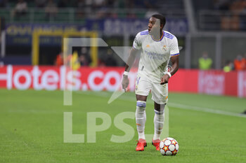 2021-09-15 - David Alaba of Real Madrid CF in action during the UEFA Champions League 2021/22 Group Stage - Group D football match between FC Internazionale and Real Madrid CF at Giuseppe Meazza Stadium, Milan, Italy on September 15, 2021 - GROUP D - INTER - FC INTERNAZIONALE VS REAL MADRID - UEFA CHAMPIONS LEAGUE - SOCCER