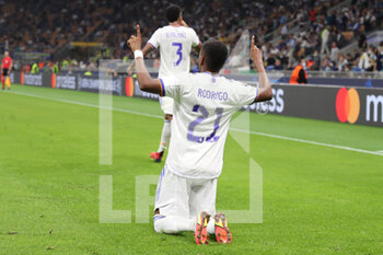 2021-09-15 - Rodrygo of Real Madrid CF celebrates the victory during the UEFA Champions League 2021/22 Group Stage - Group D football match between FC Internazionale and Real Madrid CF at Giuseppe Meazza Stadium, Milan, Italy on September 15, 2021 - GROUP D - INTER - FC INTERNAZIONALE VS REAL MADRID - UEFA CHAMPIONS LEAGUE - SOCCER