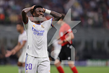 2021-09-15 - Vinícius Júnior of Real Madrid CF reacts during the UEFA Champions League 2021/22 Group Stage - Group D football match between FC Internazionale and Real Madrid CF at Giuseppe Meazza Stadium, Milan, Italy on September 15, 2021 - GROUP D - INTER - FC INTERNAZIONALE VS REAL MADRID - UEFA CHAMPIONS LEAGUE - SOCCER