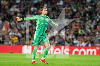 2021-09-14 - Manuel Neuer of Bayer Munich celebrating a goal scored by Thomas Muller during the UEFA Champions League, football match played between FC Barcelona and Bayern Munich at Camp Nou Stadium on September 14, 2021, in Barcelona, Spain - FC BARCELONA VS BAYERN MUNICH - UEFA CHAMPIONS LEAGUE - SOCCER