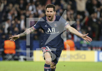2021-09-28 - Lionel Messi of PSG celebrates his goal during the UEFA Champions League, Group A football match between Paris Saint-Germain and Manchester City on September 28, 2021 at Parc des Princes stadium in Paris, France - PARIS SAINT-GERMAIN VS MANCHESTER CITY - UEFA CHAMPIONS LEAGUE - SOCCER