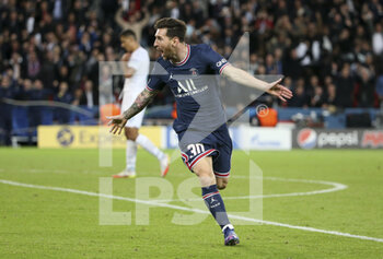 2021-09-28 - Lionel Messi of PSG celebrates his goal during the UEFA Champions League, Group A football match between Paris Saint-Germain and Manchester City on September 28, 2021 at Parc des Princes stadium in Paris, France - PARIS SAINT-GERMAIN VS MANCHESTER CITY - UEFA CHAMPIONS LEAGUE - SOCCER