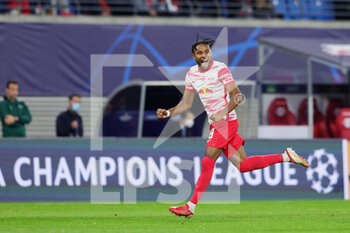 2021-09-28 - Christopher Nkunku of Leipzig celebrates after his goal during the UEFA Champions League, Group A football match between Red Bull Leipzig and Club Brugge on September 28, 2021 at Red Bull Arena in Leipzig, Germany - RED BULL LEIPZIG VS CLUB BRUGGE - UEFA CHAMPIONS LEAGUE - SOCCER