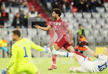 2021-09-29 - Serge Gnabry of Bayern Munich celebrates after the 3-0 goal during the UEFA Champions League, Group E football match between Bayern Munich and Dynamo Kiev on September 29, 2021 at Allianz Arena in Munich, Germany - BAYERN MUNICH VS DYNAMO KIEV - UEFA CHAMPIONS LEAGUE - SOCCER