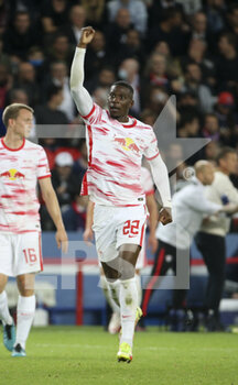 2021-10-19 - Nordi Mukiele of RB Leipzig celebrates his goal during the UEFA Champions League Group A football match between Paris Saint-Germain (PSG) and RB Leipzig on October 19, 2021 at Parc des Princes stadium in Paris, France - PARIS SAINT-GERMAIN VS RB LEIPZIG - UEFA CHAMPIONS LEAGUE - SOCCER