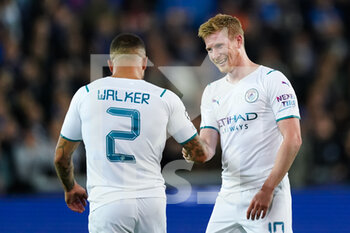 2021-10-19 - Kyle Walker of Manchester City celebrates his sides third goal with Kevin De Bruyne during the UEFA Champions League, Group A football match between Club Brugge KV and Manchester City on October 19, 2021 at Jan Breydelstadion in Bruges, Belgium - CLUB BRUGGE KV VS MANCHESTER CITY - UEFA CHAMPIONS LEAGUE - SOCCER