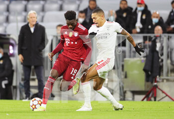 2021-11-02 - Alphonso Davies of Bayern Munich and Gilberto of Benfica during the UEFA Champions League, Group E football match between Bayern Munich and SL Benfica on November 2, 2021 at Allianz Arena in Munich, Germany - BAYERN MUNICH VS SL BENFICA - UEFA CHAMPIONS LEAGUE - SOCCER