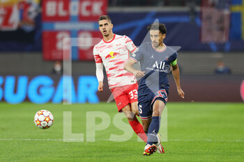2021-11-03 - Marquinhos of Paris Saint-Germain and Andre Silva of Leipzig during the UEFA Champions League, Group A football match between RB Leipzig and Paris Saint-Germain on November 3, 2021 at Red Bull Arena in Leipzig, Germany - RB LEIPZIG VS PARIS SAINT-GERMAIN - UEFA CHAMPIONS LEAGUE - SOCCER