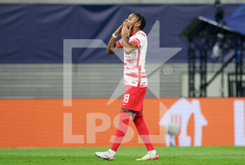 2021-11-03 - Christopher Nkunku of Leipzig celebrates his goal 1-0 during the UEFA Champions League, Group A football match between RB Leipzig and Paris Saint-Germain on November 3, 2021 at Red Bull Arena in Leipzig, Germany - RB LEIPZIG VS PARIS SAINT-GERMAIN - UEFA CHAMPIONS LEAGUE - SOCCER