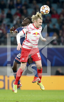 2021-11-03 - Emil Forsberg of RB Leipzig, Idrissa Gueye Gana of PSG (left) during the UEFA Champions League, Group A football match between RB Leipzig and Paris Saint-Germain (PSG) on November 3, 2021 at Red Bull Arena in Leipzig, Germany - RB LEIPZIG VS PARIS SAINT-GERMAIN - UEFA CHAMPIONS LEAGUE - SOCCER