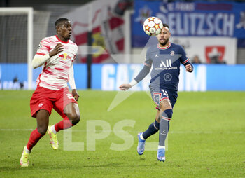 2021-11-03 - Nordi Mukiele of RB Leipzig, Neymar Jr of PSG during the UEFA Champions League, Group A football match between RB Leipzig and Paris Saint-Germain (PSG) on November 3, 2021 at Red Bull Arena in Leipzig, Germany - RB LEIPZIG VS PARIS SAINT-GERMAIN - UEFA CHAMPIONS LEAGUE - SOCCER