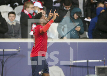 2021-11-23 - Jonathan David of Lille celebrates his goal during the UEFA Champions League, Group G football match between Lille OSC (LOSC) and RB Salzburg on November 23, 2021 at Pierre Mauroy stadium in Villeneuve-d'Ascq near Lille, France - LILLE LOSC VS FC SALZBURG - UEFA CHAMPIONS LEAGUE - SOCCER