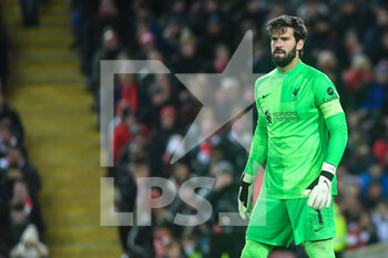 2021-11-24 - Liverpool's goalkeeper Alisson Becker (1) during the UEFA Champions League, Group B football match between Liverpool FC and FC Porto on November 24, 2021 at Anfield stadium in Liverpool, England - LIVERPOOL FC VS FC PORTO - UEFA CHAMPIONS LEAGUE - SOCCER