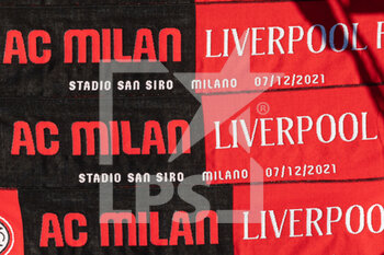 2021-12-07 - General view, illustration merchandising before the UEFA Champions League, Group B football match between AC Milan and Liverpool FC on December 7, 2021 at San Siro Stadium in Milan, Italy - AC MILAN VS LIVERPOOL FC - UEFA CHAMPIONS LEAGUE - SOCCER