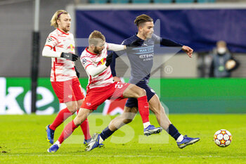 2021-12-07 - Jack Grealish (10) of Manchester City and Konrad Laimer of Leipzig during the UEFA Champions League, Group A football match between RB Leipzig and Manchester City on December 7, 2021 at Red Bull Arena in Leipzig, Germany - RB LEIPZIG VS MANCHESTER CITY - UEFA CHAMPIONS LEAGUE - SOCCER