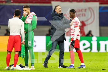 2021-12-07 - Achim Beierlorzer Caretaker Manager of RB Leipzig celebrates at full time during the UEFA Champions League, Group A football match between RB Leipzig and Manchester City on December 7, 2021 at Red Bull Arena in Leipzig, Germany - RB LEIPZIG VS MANCHESTER CITY - UEFA CHAMPIONS LEAGUE - SOCCER