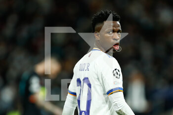 2021-12-07 - Vinicius Junior of Real Madrid looks on during the UEFA Champions League, Group D football match between Real Madrid and FC Internazionale on December 7, 2021 at Santiago Bernabeu stadium in Madrid, Spain - REAL MADRID VS FC INTERNAZIONALE - UEFA CHAMPIONS LEAGUE - SOCCER
