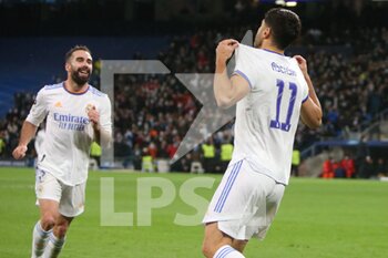 2021-12-07 - Marco Asensio of Real Madrid celebrates after his goal during the UEFA Champions League, Group D football match between Real Madrid and FC Internazionale on December 7, 2021 at Santiago Bernabeu stadium in Madrid, Spain - REAL MADRID VS FC INTERNAZIONALE - UEFA CHAMPIONS LEAGUE - SOCCER