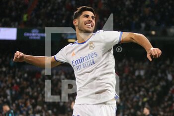 2021-12-07 - Marco Asensio of Real Madrid celebrates after his goal during the UEFA Champions League, Group D football match between Real Madrid and FC Internazionale on December 7, 2021 at Santiago Bernabeu stadium in Madrid, Spain - REAL MADRID VS FC INTERNAZIONALE - UEFA CHAMPIONS LEAGUE - SOCCER