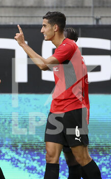 2021-08-19 - Nayef Aguerd of Rennes celebrates his goal during the UEFA Europa Conference League, Play-offs, 1st leg between Stade Rennais and Rosenborg BK on August, 19, 2021 at Roazhon Park in Rennes, France - Photo Jean Catuffe / DPPI - STADE RENNAIS VS ROSENBORG BK - UEFA CONFERENCE LEAGUE - SOCCER