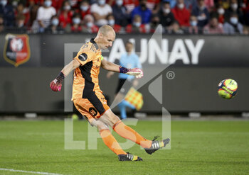 2021-08-19 - Goalkeeper of Rosenborg Andre Hansen during the UEFA Europa Conference League, Play-offs, 1st leg between Stade Rennais and Rosenborg BK on August, 19, 2021 at Roazhon Park in Rennes, France - Photo Jean Catuffe / DPPI - STADE RENNAIS VS ROSENBORG BK - UEFA CONFERENCE LEAGUE - SOCCER
