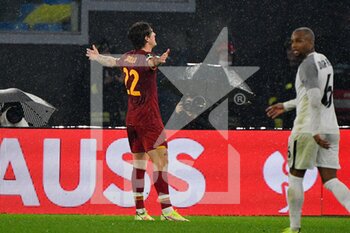 2021-11-25 - Nicolo' Zaniolo (AS Roma) celebrates after scoring goal 2-0 during the UEFA Europa Conference League football match between AS Roma and  Zorya Luhansk  at The Olympic Stadium in Rome on November 25, 2021. - AS ROMA VS ZORYA LUHANSK - UEFA CONFERENCE LEAGUE - SOCCER
