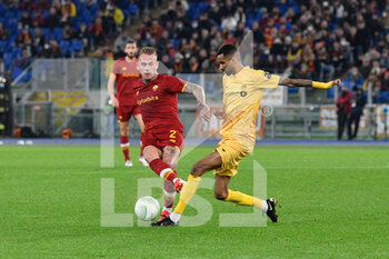 2021-11-04 - Rick Karsdorp (AS Roma) Amahl Pellegrino of Bodo/Glimt  during the UEFA Europa Conference League football match between AS Roma and Bodo/Glimt  at The Olympic Stadium in Rome on November 04, 2021. - AS ROMA VS BODO/GLIMT - UEFA CONFERENCE LEAGUE - SOCCER
