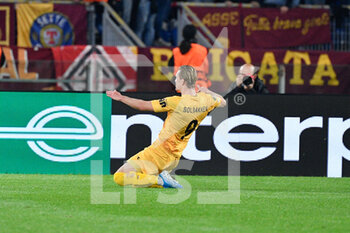 2021-11-04 - Ola Solbakken of Bodo/Glimt celebrates after scoring goal 0-1 during the UEFA Europa Conference League football match between AS Roma and Bodo/Glimt  at The Olympic Stadium in Rome on November 04, 2021. - AS ROMA VS BODO/GLIMT - UEFA CONFERENCE LEAGUE - SOCCER