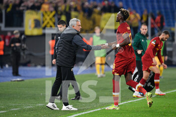 2021-11-04 - Jose’ Mourinho coach (AS Roma)  Tammy Abraham (AS Roma)  during the UEFA Europa Conference League football match between AS Roma and Bodo/Glimt  at The Olympic Stadium in Rome on November 04, 2021. - AS ROMA VS BODO/GLIMT - UEFA CONFERENCE LEAGUE - SOCCER