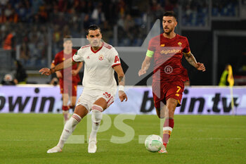 2021-09-16 - Carlo Muhar and Lorenzo Pellegrini of AS Roma during the UEFA Europa Conference League football match between AS Roma and CSKA Sofia at The Olympic Stadium in Rome on September 16, 2021 - AS ROMA VS CSKA SOFIA - UEFA CONFERENCE LEAGUE - SOCCER