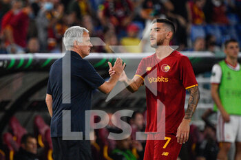 2021-09-16 - Jose’ Mourinho coach of AS Roma and Lorenzo Pellegrini of AS Roma during the UEFA Europa Conference League football match between AS Roma and CSKA Sofia at The Olympic Stadium in Rome on September 16, 2021. (Photo by FABRIZIO CORRADETTI / LM) - AS ROMA VS CSKA SOFIA - UEFA CONFERENCE LEAGUE - SOCCER
