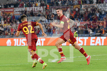 2021-09-16 - Gianluca Mancini of AS Roma celebrates after scoring goal 4-1 during the UEFA Europa Conference League football match between AS Roma and CSKA Sofia at The Olympic Stadium in Rome on September 16, 2021. (Photo by FABRIZIO CORRADETTI / LM) - AS ROMA VS CSKA SOFIA - UEFA CONFERENCE LEAGUE - SOCCER