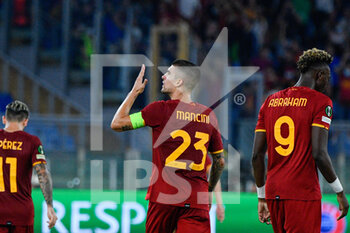 2021-09-16 - Gianluca Mancini of AS Roma celebrates after scoring goal 4-1 during the UEFA Europa Conference League football match between AS Roma and CSKA Sofia at The Olympic Stadium in Rome on September 16, 2021. (Photo by FABRIZIO CORRADETTI / LM) - AS ROMA VS CSKA SOFIA - UEFA CONFERENCE LEAGUE - SOCCER
