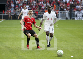 2021-09-16 - Adrien Truffert of Rennes, Tanguy Ndombele of Tottenham during the UEFA Europa Conference League, Group Stage, Group G football match between Stade Rennais and Tottenham Hotspur on September 16, 2021 at Roazhon Park stadium in Rennes, France - STADE RENNAIS VS TOTTENHAM HOTSPUR - UEFA CONFERENCE LEAGUE - SOCCER