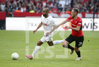 2021-09-16 - Lucas Moura of Tottenham, Flavien Tait of Rennes during the UEFA Europa Conference League, Group Stage, Group G football match between Stade Rennais and Tottenham Hotspur on September 16, 2021 at Roazhon Park stadium in Rennes, France - STADE RENNAIS VS TOTTENHAM HOTSPUR - UEFA CONFERENCE LEAGUE - SOCCER