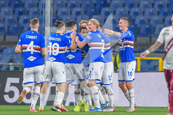 2021-12-16 - Sampdoria celebrates after scoring a goal 1 - 0 - UC SAMPDORIA VS TORINO FC - ITALIAN CUP - SOCCER