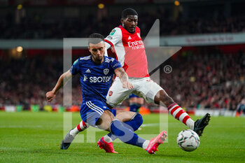 2021-10-26 - Leeds United forward Sam Greenwood and Ainsley Maitland-Niles of Arsenal during the English League Cup, EFL Cup football match between Arsenal and Leeds United on October 26, 2021 at the Emirates Stadium in London, England - ARSENAL VS LEEDS UNITED - ENGLISH LEAGUE CUP - SOCCER