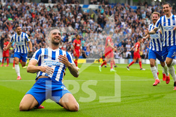 2021-08-21 - Shane Duffy (24) of Brighton & Hove Albion scores a goal and celebrates 1-0 during the English championship Premier League football match between Brighton and Hove Albion and Watford on August 21, 2021 at the American Express Community Stadium in Brighton and Hove, England - Photo Nigel Keene / ProSportsImages / DPPI - BRIGHTON AND HOVE ALBION VS WATFORD - ENGLISH PREMIER LEAGUE - SOCCER