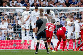 2021-09-12 - Leeds United defend a free kick during the Premier League match between Leeds United and Liverpool at Elland Road, Leeds, England on 12 September 2021 - LEEDS UNITED VS LIVERPOOL AT ELLAND ROAD - ENGLISH PREMIER LEAGUE - SOCCER