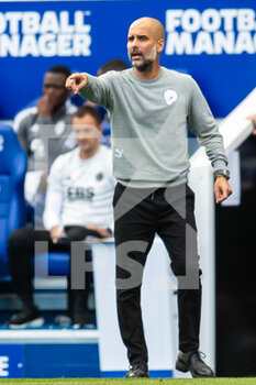 2021-09-11 - Manchester City Manager Pep Guardiola gestures during the Premier League match between Leicester City and Manchester City at the King Power Stadium, Leicester, England on 11 September 2021 - LEICESTER CITY VS MANCHESTER CITY - ENGLISH PREMIER LEAGUE - SOCCER