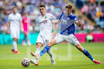 2021-09-25 - Leicester City midfielder Harvey Barnes (7) battles for possession with Burnley central midfielder Ashley Westwood during the English championship Premier League football match between Leicester City and Burnley on September 25 2021 at the King Power Stadium in Leicester, England - LEICESTER CITY VS BURNLEY - ENGLISH PREMIER LEAGUE - SOCCER