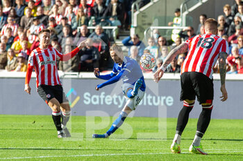 2021-10-24 - Leicester City midfielder James Maddison (10) shoots during the English championship Premier League football match between Brentford and Leicester City on October 24, 2021 at Brentford Community Stadium in Brentford, England - BRENTFORD VS LEICESTER CITY - ENGLISH PREMIER LEAGUE - SOCCER