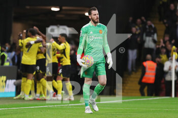 2021-11-21 - Manchester United Goalkeeper David De Gea (1) looks dejected after the 2-0 goal during the English championship Premier League football match between Watford and Manchester United on November 20, 2021 at Vicarage Road in Watford, England - WATFORD VS MANCHESTER UNITED - ENGLISH PREMIER LEAGUE - SOCCER